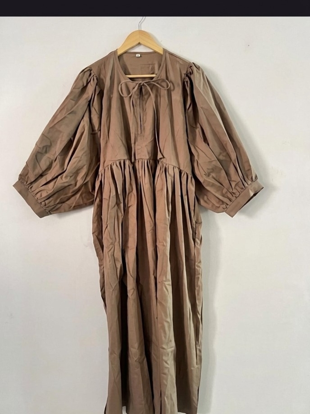 Relaxed Tie-Neck Maxi Dress in Taupe